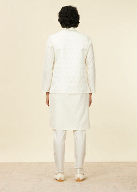 alt message - Manyavar Men Warm White Grid Patterned Nehru Jacket image number 3
